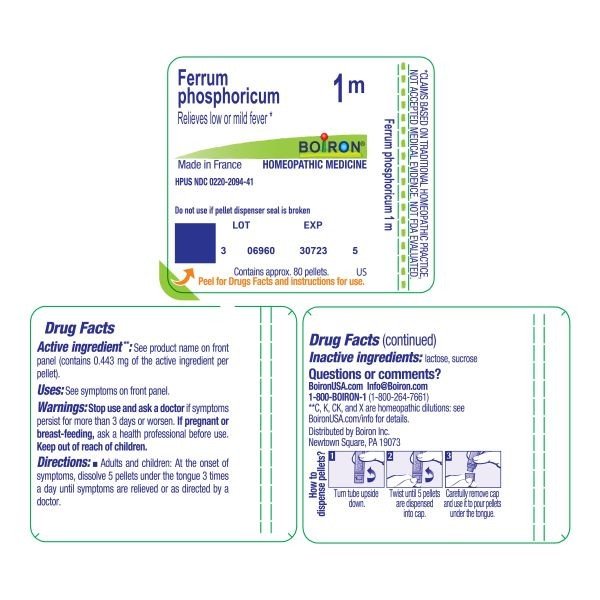 Boiron Ferrum Phosphoricum 1M Homeopathic Single Medicine For Cough, Cold &amp; Flu 80 Pellet