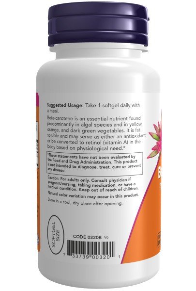 Now Foods Natural Beta Carotene 25,000 IU 90 Softgel