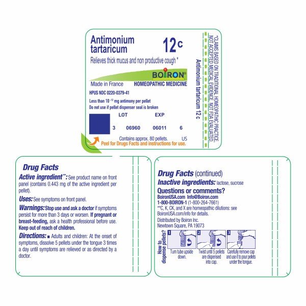 Boiron Antimonium Tartaricum 12C Homeopathic Single Medicine For Cough, Cold &amp; Flu 80 Pellet