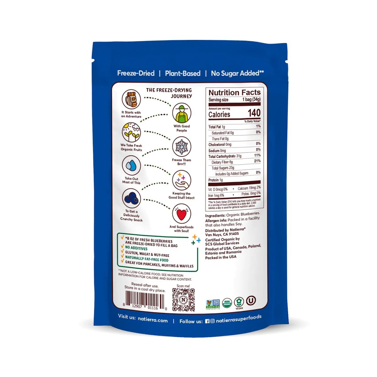 Natierra Organic Freeze-Dried Blueberries 1.2 oz Bag