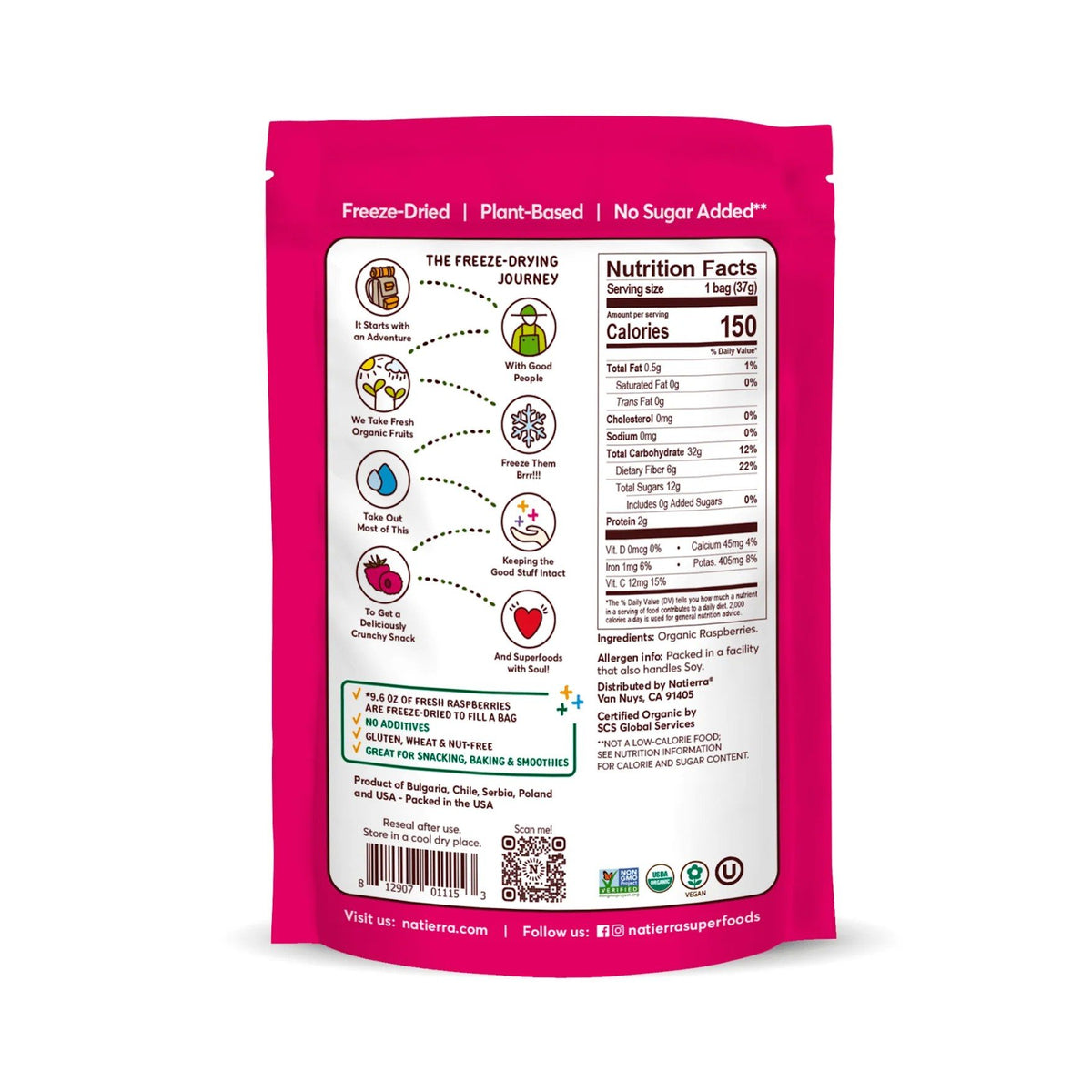 Natierra Organic Freeze-Dried Raspberries 1.3 oz Bag