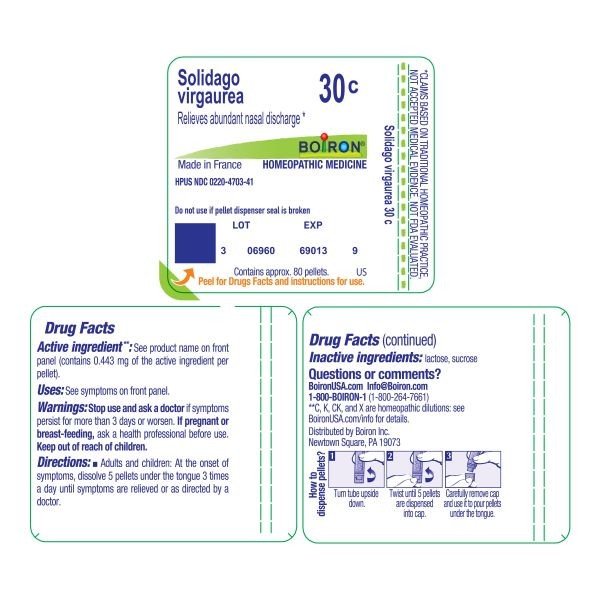 Boiron Solidago Virgaurea 30C Homeopathic Single Medicine For Cough, Cold &amp; Flu 80 Pellet