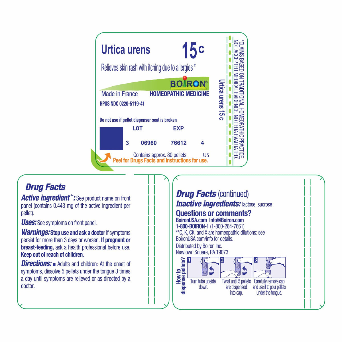 Boiron Urtica Urens 15C Homeopathic Single Medicine For First Aid 80 Pellet