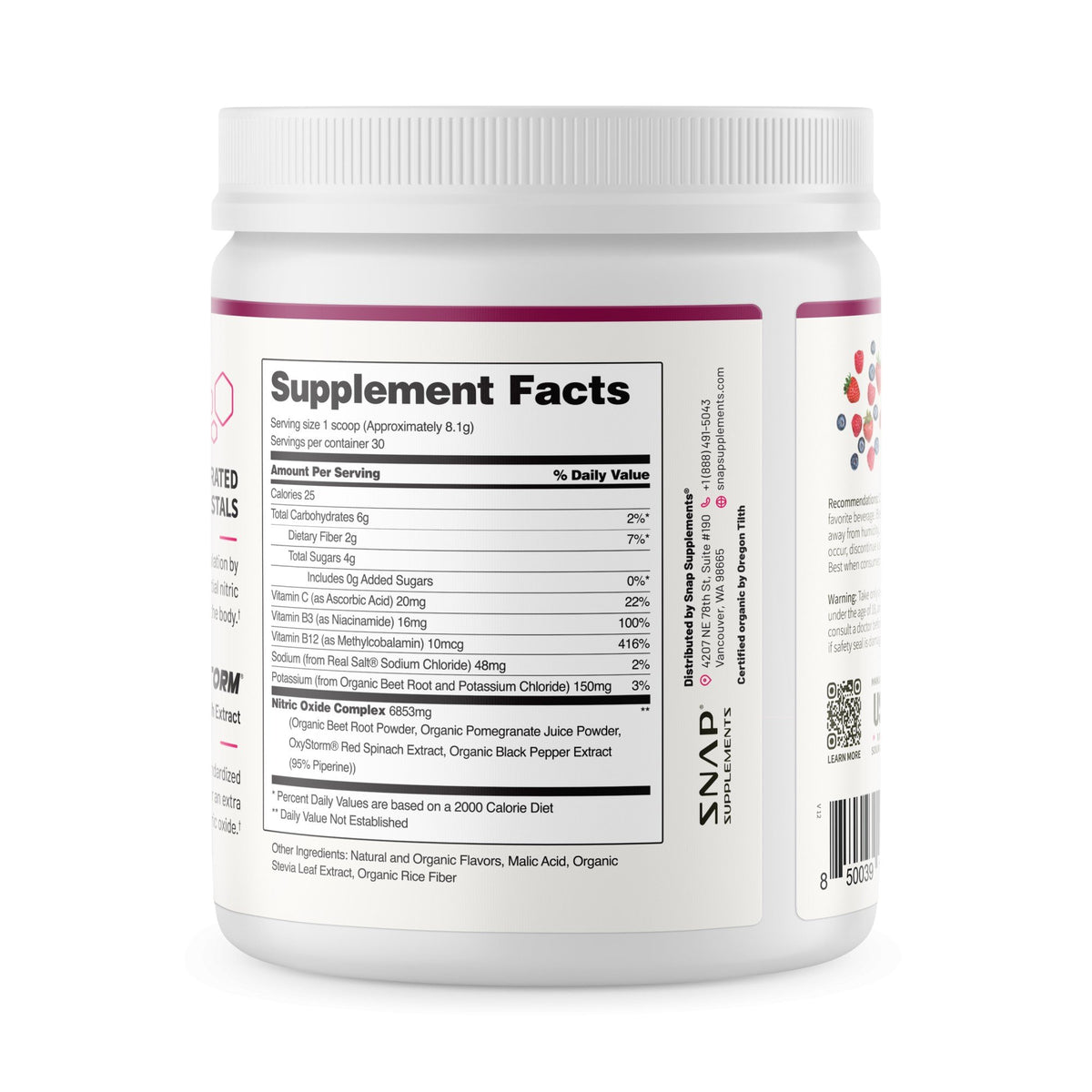 Snap Supplements Nitric Oxide - Mixed Berry Flavor 8.8 oz(250 g) Powder