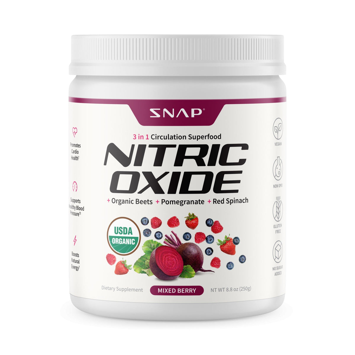 Snap Supplements Nitric Oxide - Mixed Berry Flavor 8.8 oz(250 g) Powder
