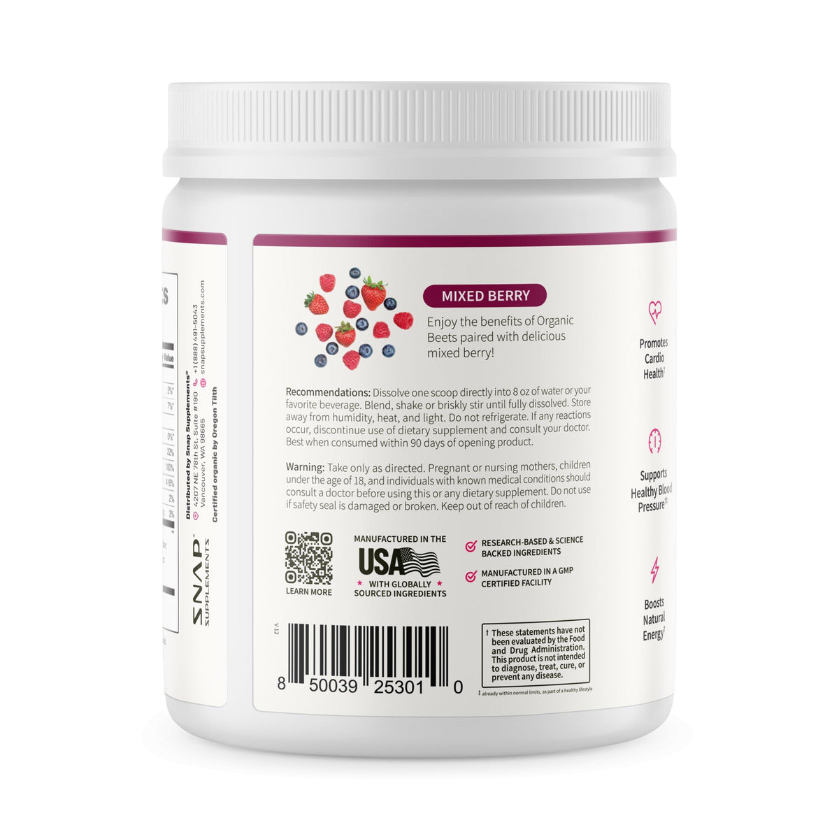 Snap Supplements Nitric Oxide - Mixed Berry Flavor 8.8 oz(250 g) Powder