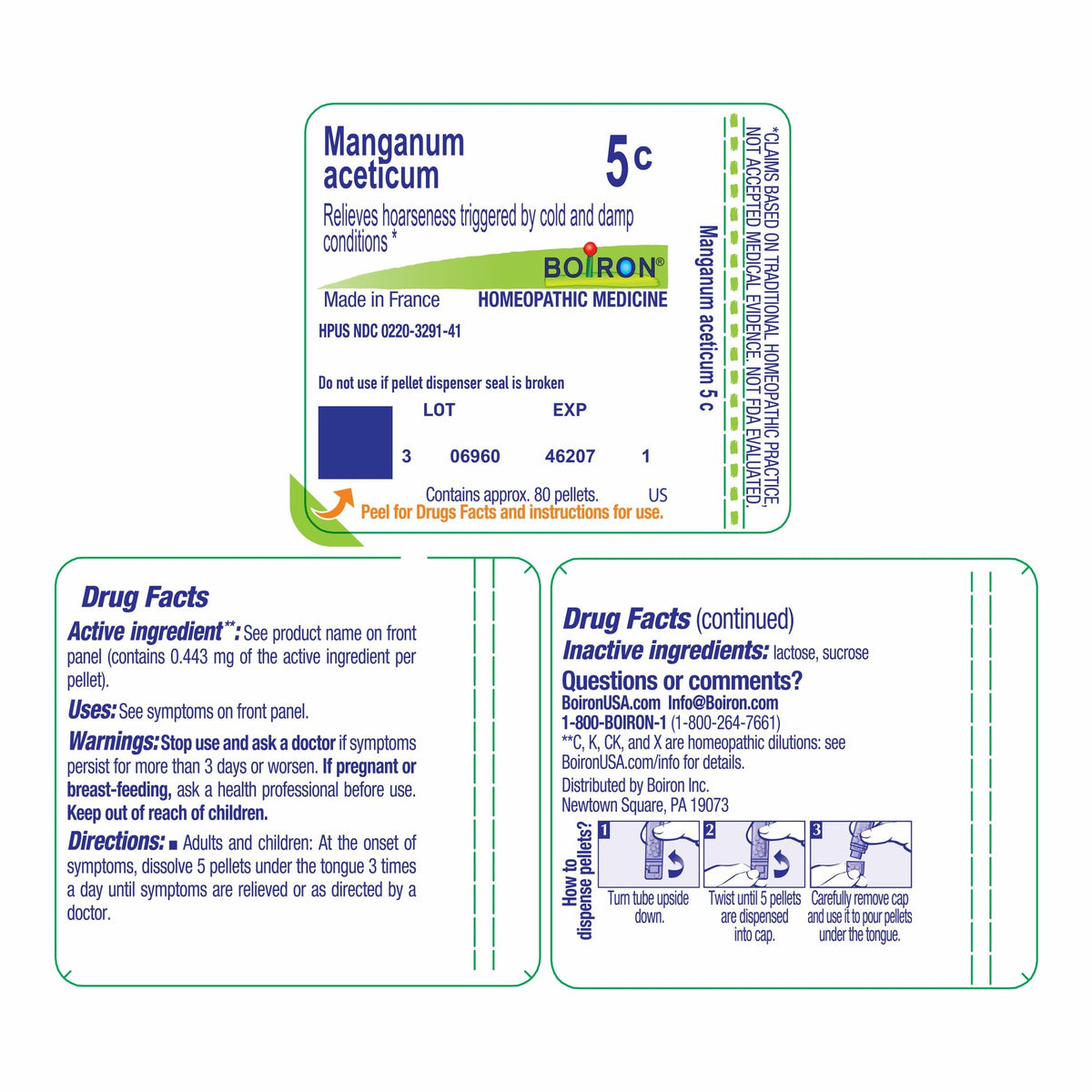 Boiron Manganum Aceticum 5C Homeopathic Single Medicine For Cough, Cold &amp; Flu 80 Pellet