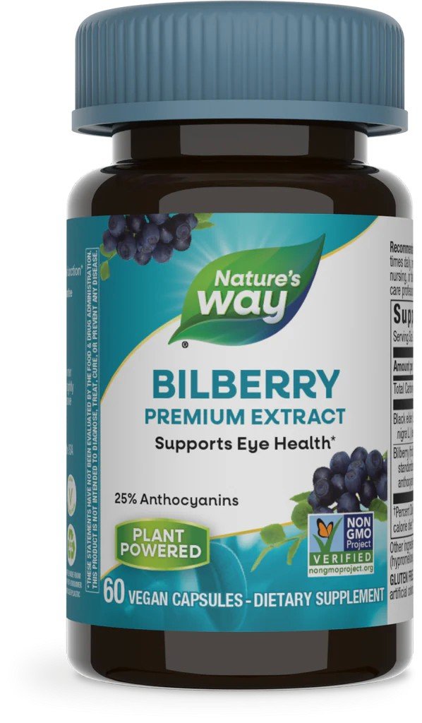 Bilberry Premium Extract | Nature's Way | Supports Eye Health | 25% Anthocyanins | Non GMO | Plant Powered | 60 Vegan Capsules | Dietary Supplement | VitaminLife