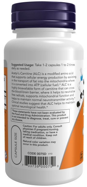 Now Foods Acetyl-L-Carnitine 500mg 50 Capsule