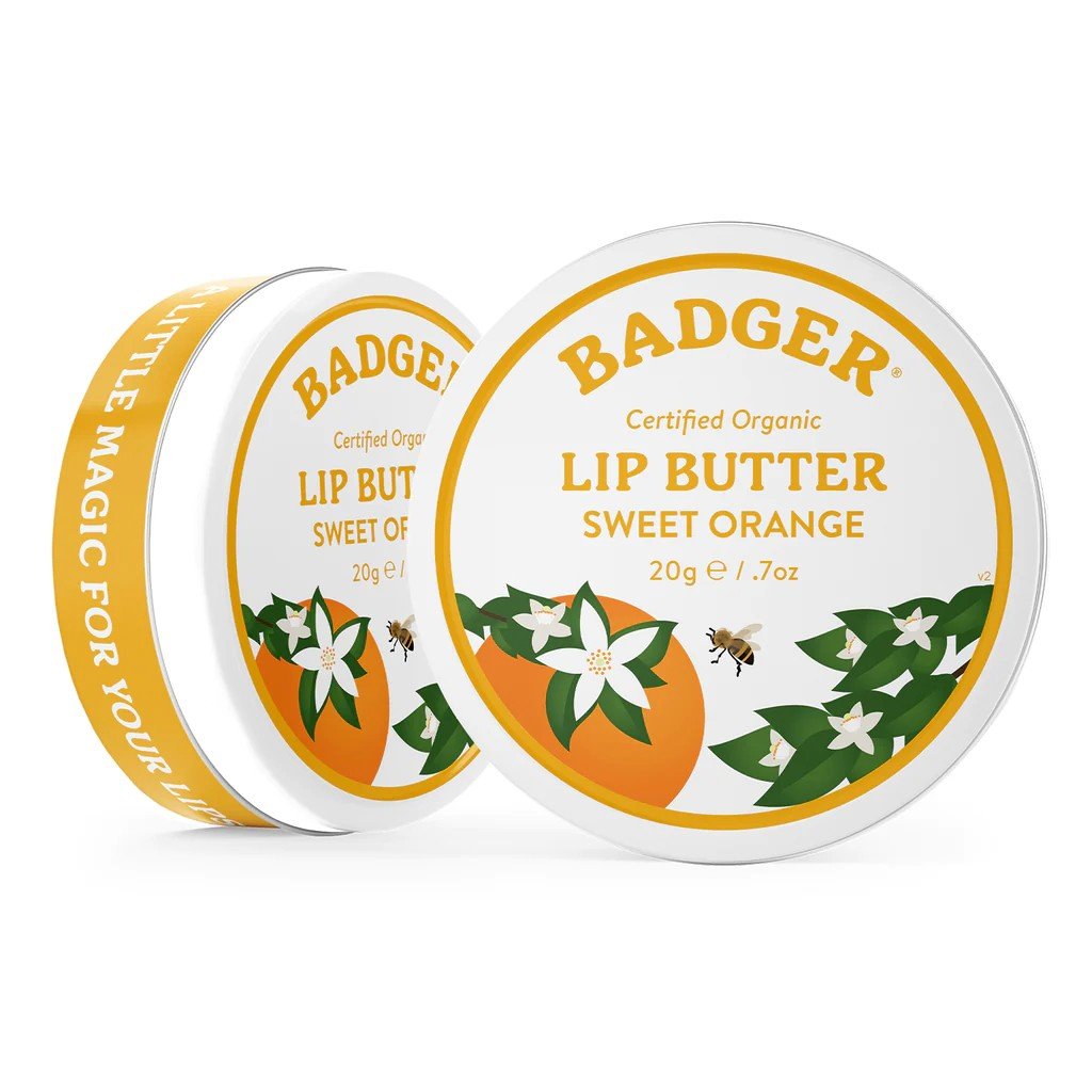 Badger Certified Organic Lip Butter Sweet Orange Tin 0.7 oz Balm