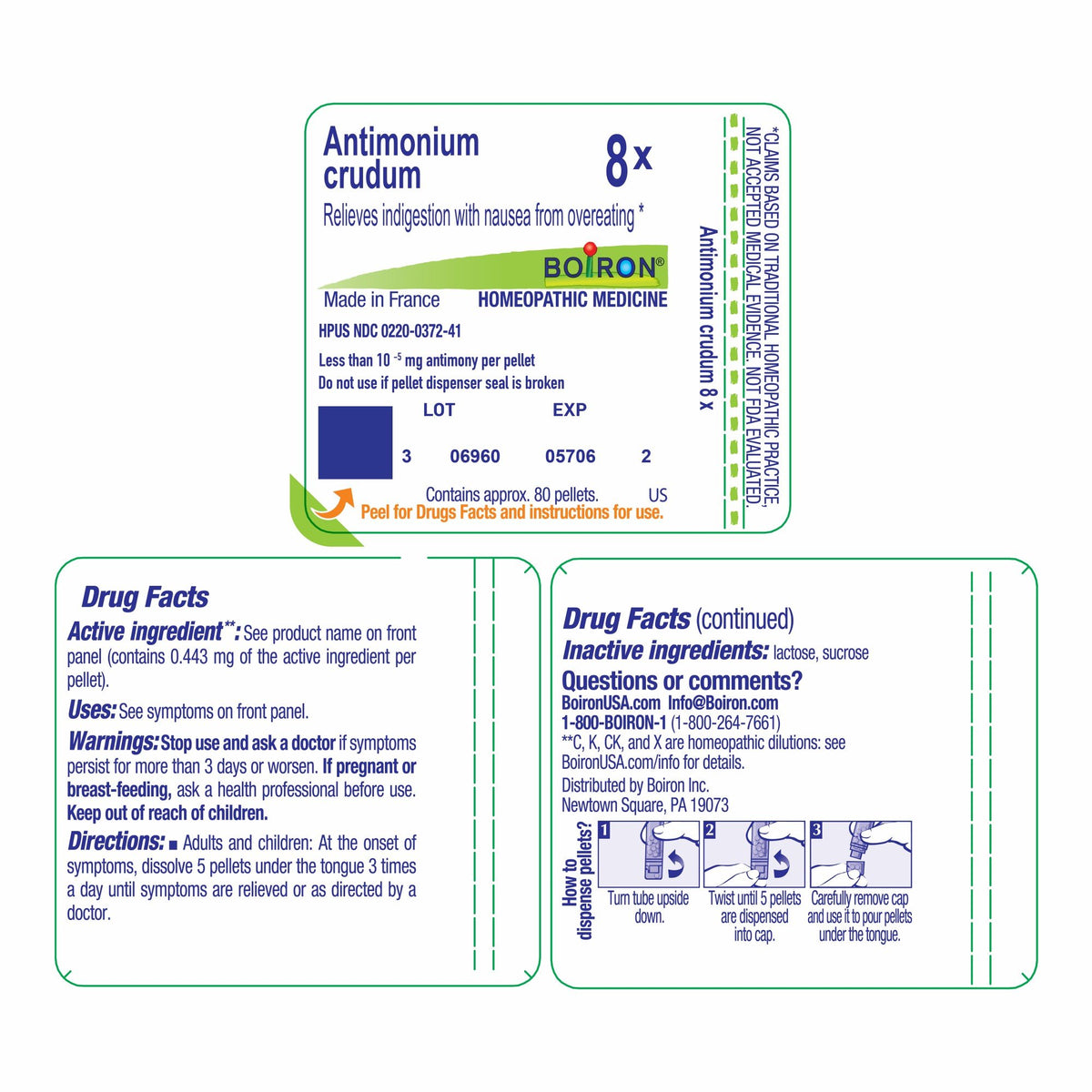 Boiron Antimonium Crudum 8X Homeopathic Single Medicine For Digestive 80 Pellet