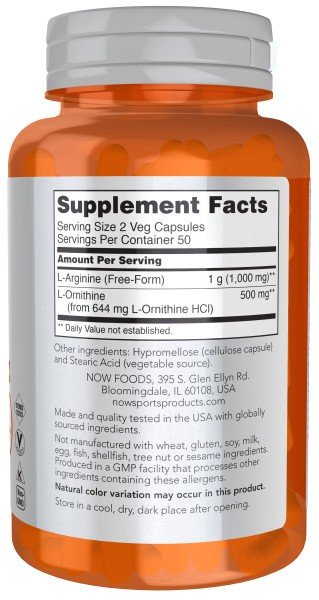 Now Foods Arginine Ornithine 100 Capsule