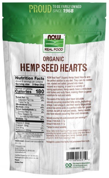 Now Foods Organic Hemp Seed Hearts 8 oz Seed