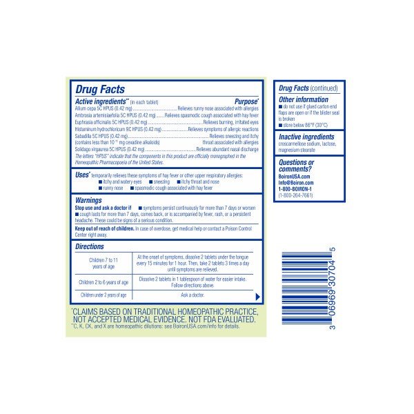 Boiron AllergyCalm Kids Homeopathic Medicine For Allergy Relief 60 Tablets