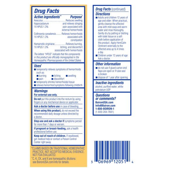 Boiron HemCalm Homeopathic Medicine For Hemorrhoid Relief 1 oz Ointment