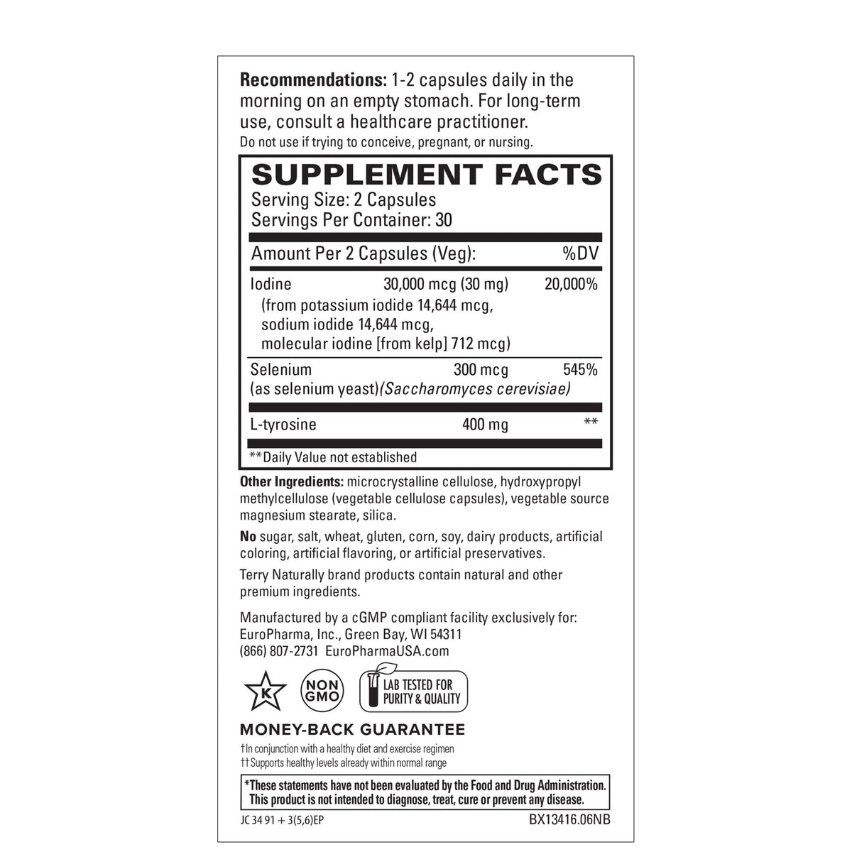 EuroPharma (Terry Naturally) Thyroid Care PLUS Selenium 120 Capsule