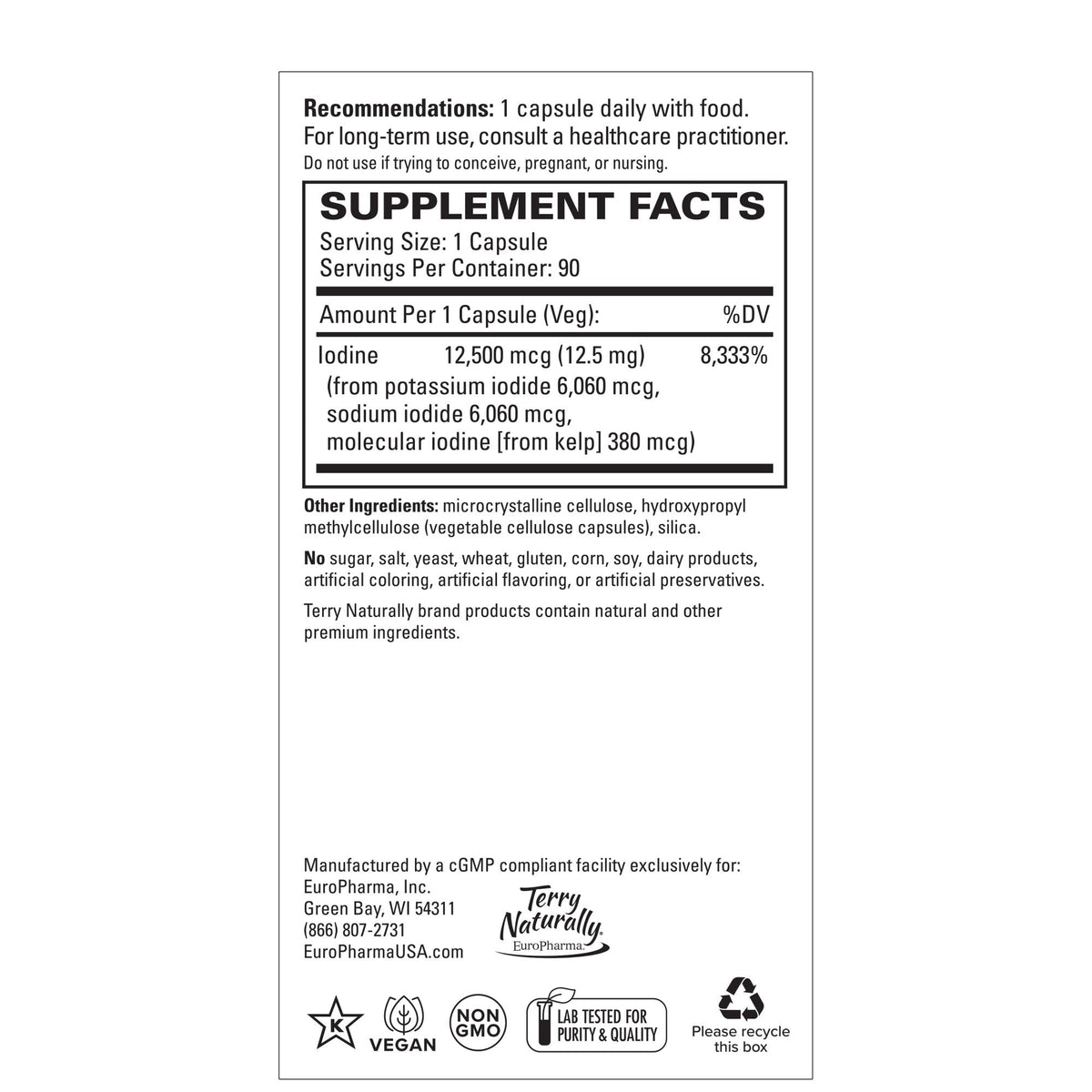 EuroPharma (Terry Naturally) Tri Iodine 12.5mg 90 Capsule