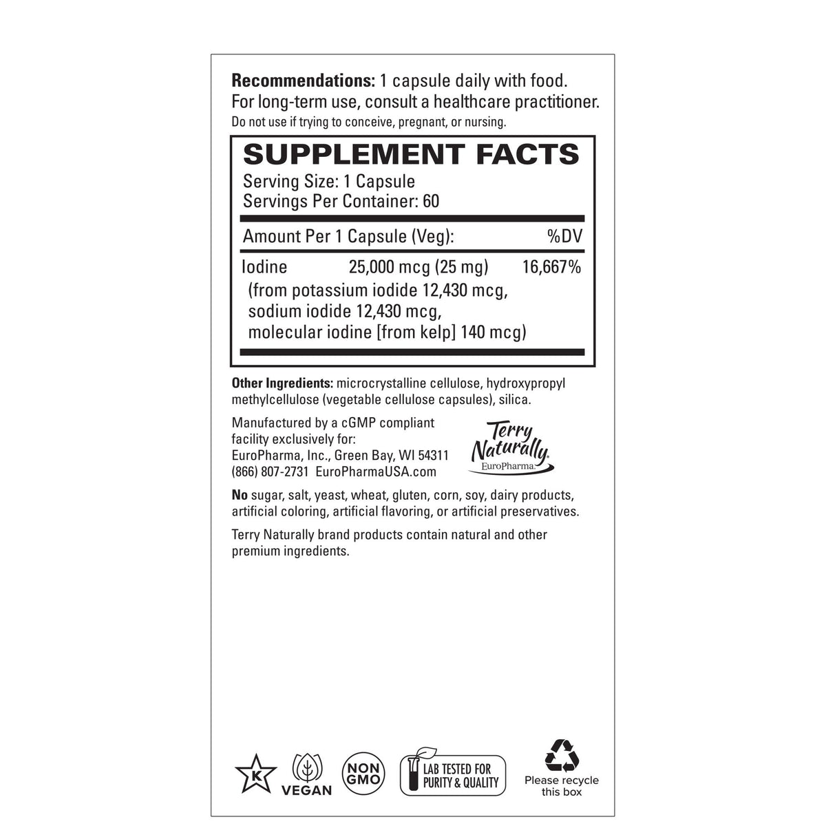 EuroPharma (Terry Naturally) Tri Iodine 25mg 30 Capsule