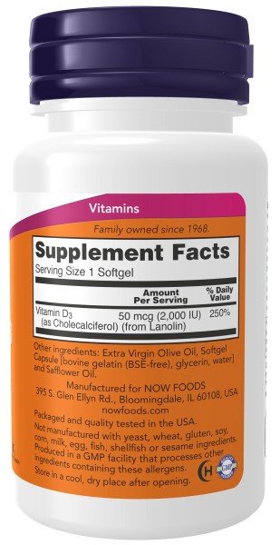 Now Foods Vitamin D-3 2,000 IU 120 Softgel