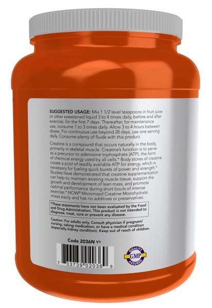 Now Foods Creatine Monohydrate, Micronized Powder 2.2 lbs. (1 kg) Powder