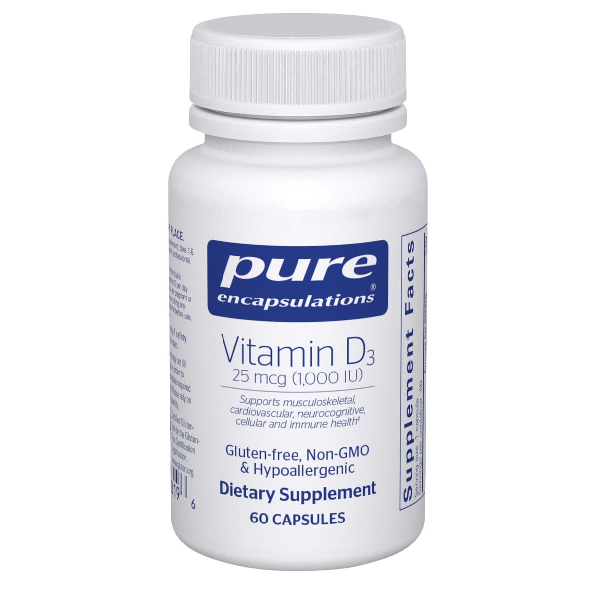 Pure Encapsulations Vitamin D3 - 25mcg (1,000 IU) 60 Capsule