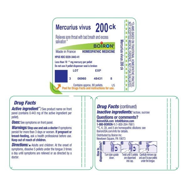 Boiron Mercurius Vivus 200CK Homeopathic Single Medicine For Cough, Cold &amp; Flu 80 Pellet