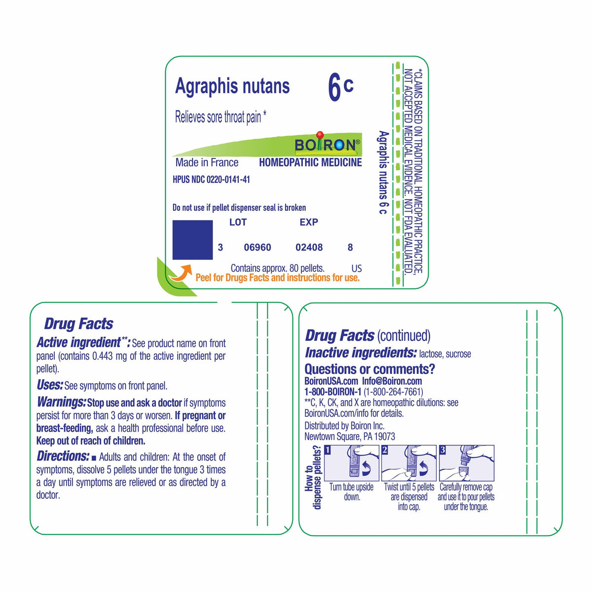 Boiron Agraphis Nutans 6C Homeopathic Single Medicine For Cough, Cold &amp; Flu 80 Pellet