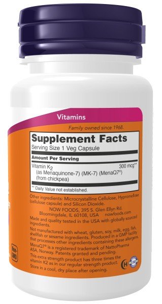 Now Foods MK-7 Vitamin K-2 Extra Strength 300 mcg 60 VegCap