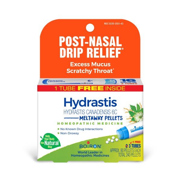 Boiron Hydrastis Canadensis 6C 3 MDT Homeopathic Medicine For Post-Nasal Drip Relief 3 Tubes Box