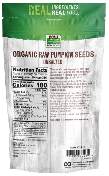 Now Foods Organic Pumpkin Seeds 12 oz Bag