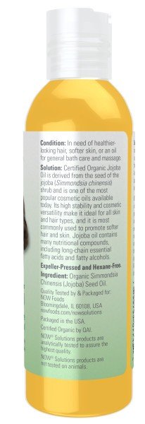 Now Foods Solutions Certified Organic Jojoba Oil 4 oz Liquid