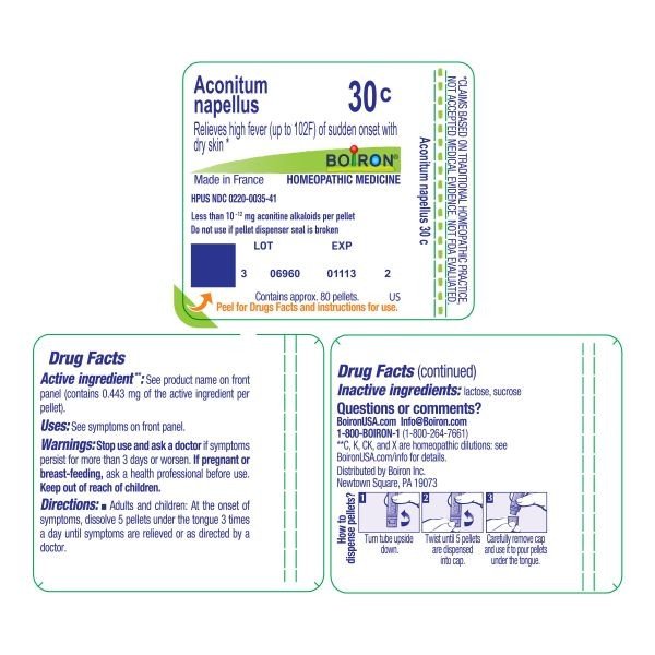 Boiron Aconitum Napellus 30C Homeopathic Single Medicine For Cough, Cold & Flu 80 Pellet