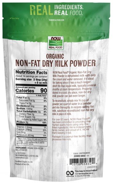 Now Foods Organic Non Fat Dry Milk 12 oz Powder