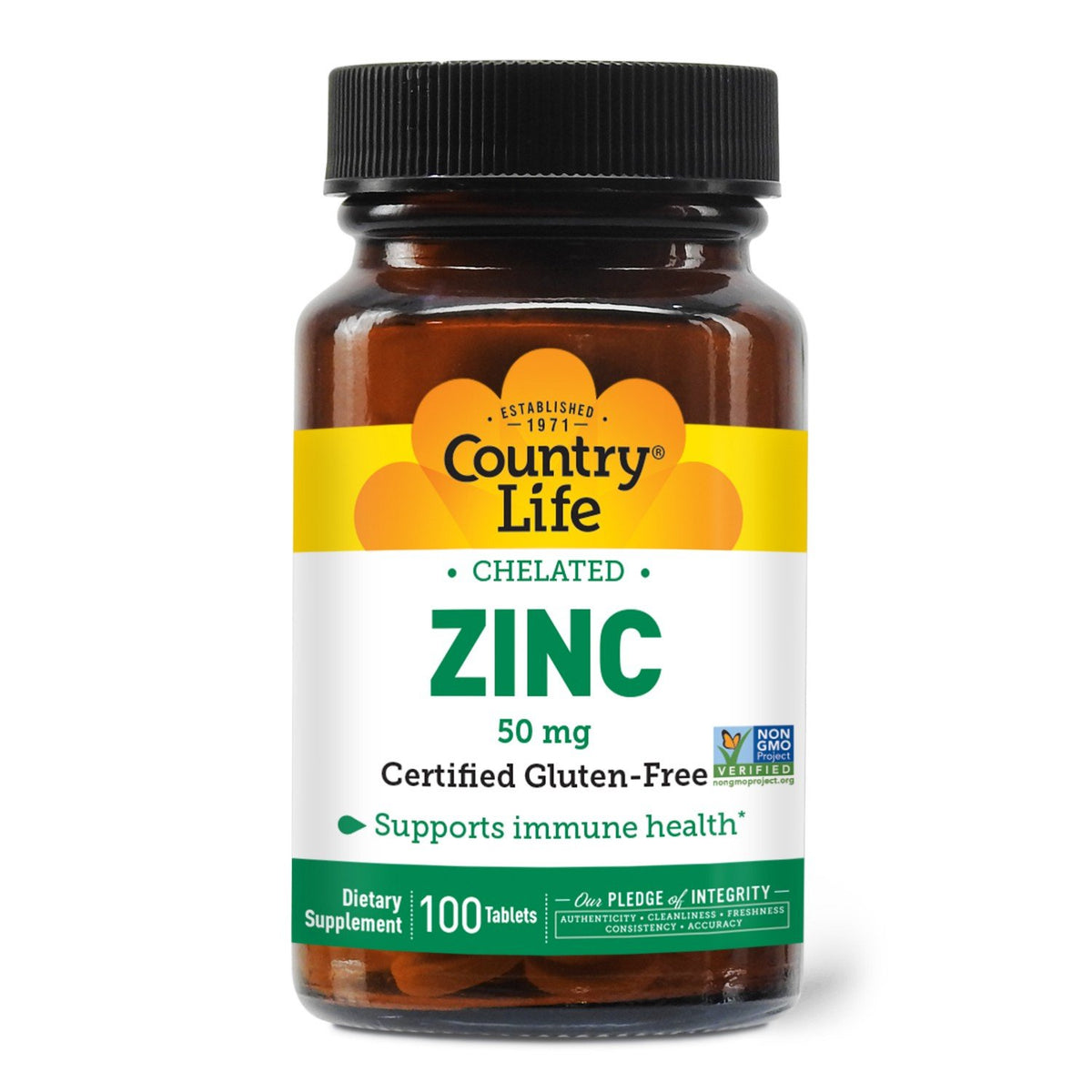 50 milligrams Chelated Zinc | Country Life | Immune Health | Non GMO | Gluten Free | Kosher | Vegan | Dietary Supplement | 100 Tablets | VitaminLife