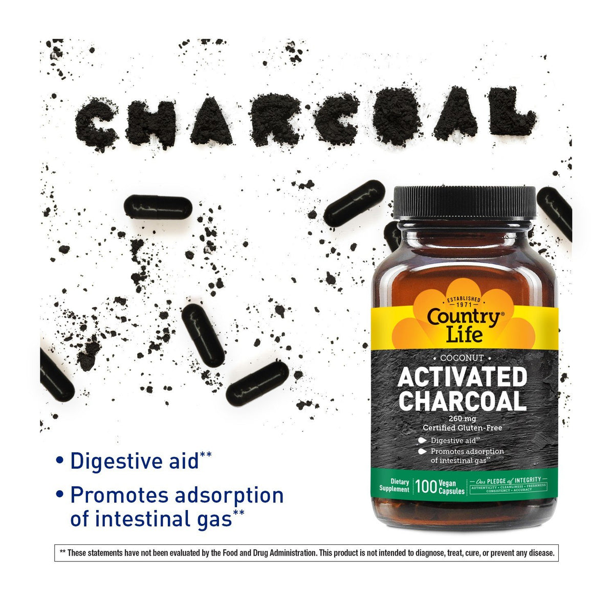 Country Life Activated Charcoal 260mg 100 VegCap