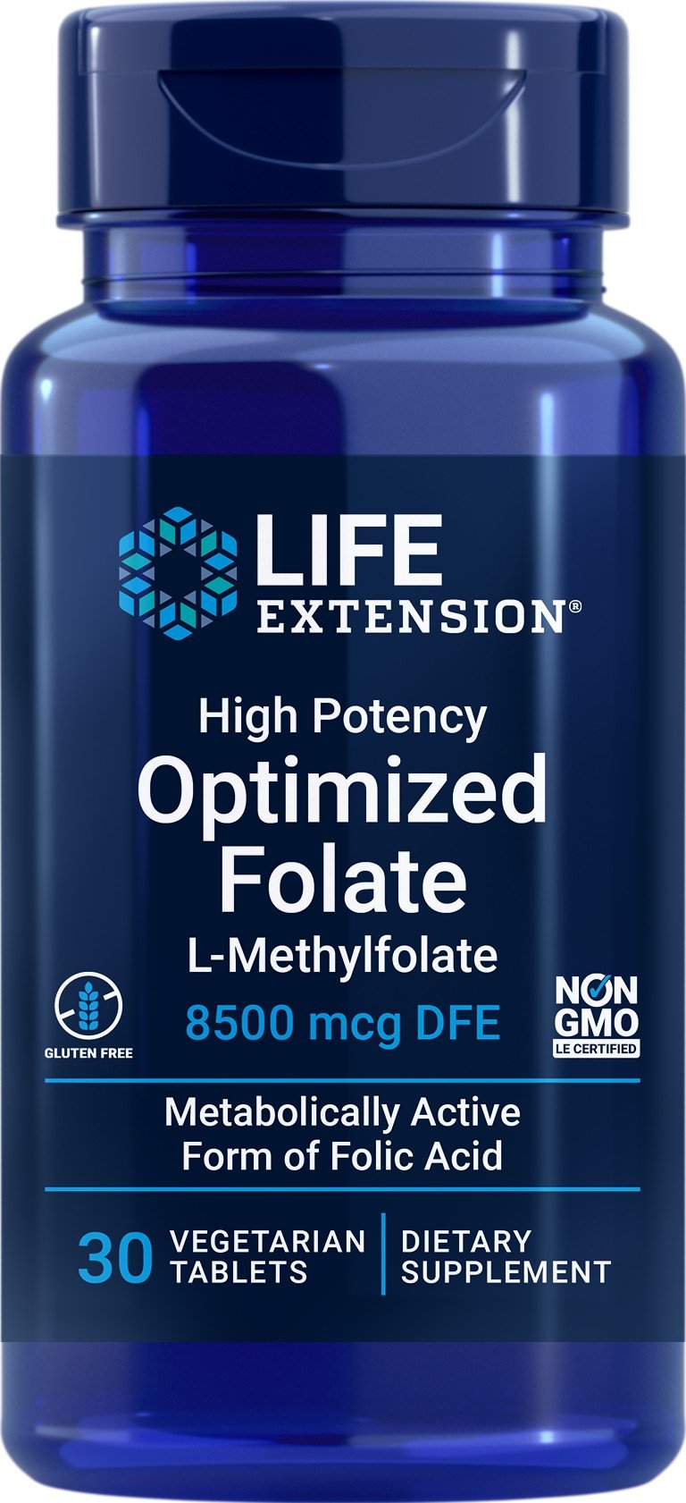 Life Extension High Potency Optimized Folate-L-Methylfolate-8500 mcg DFE 30 Vegetarian Tablets