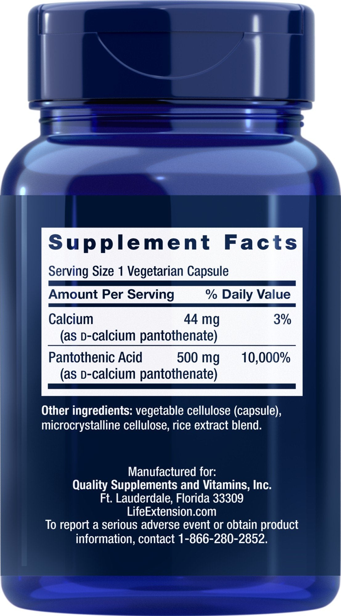 Life Extension Pantothenic Acid (Vitamin B5) 100 VegCap