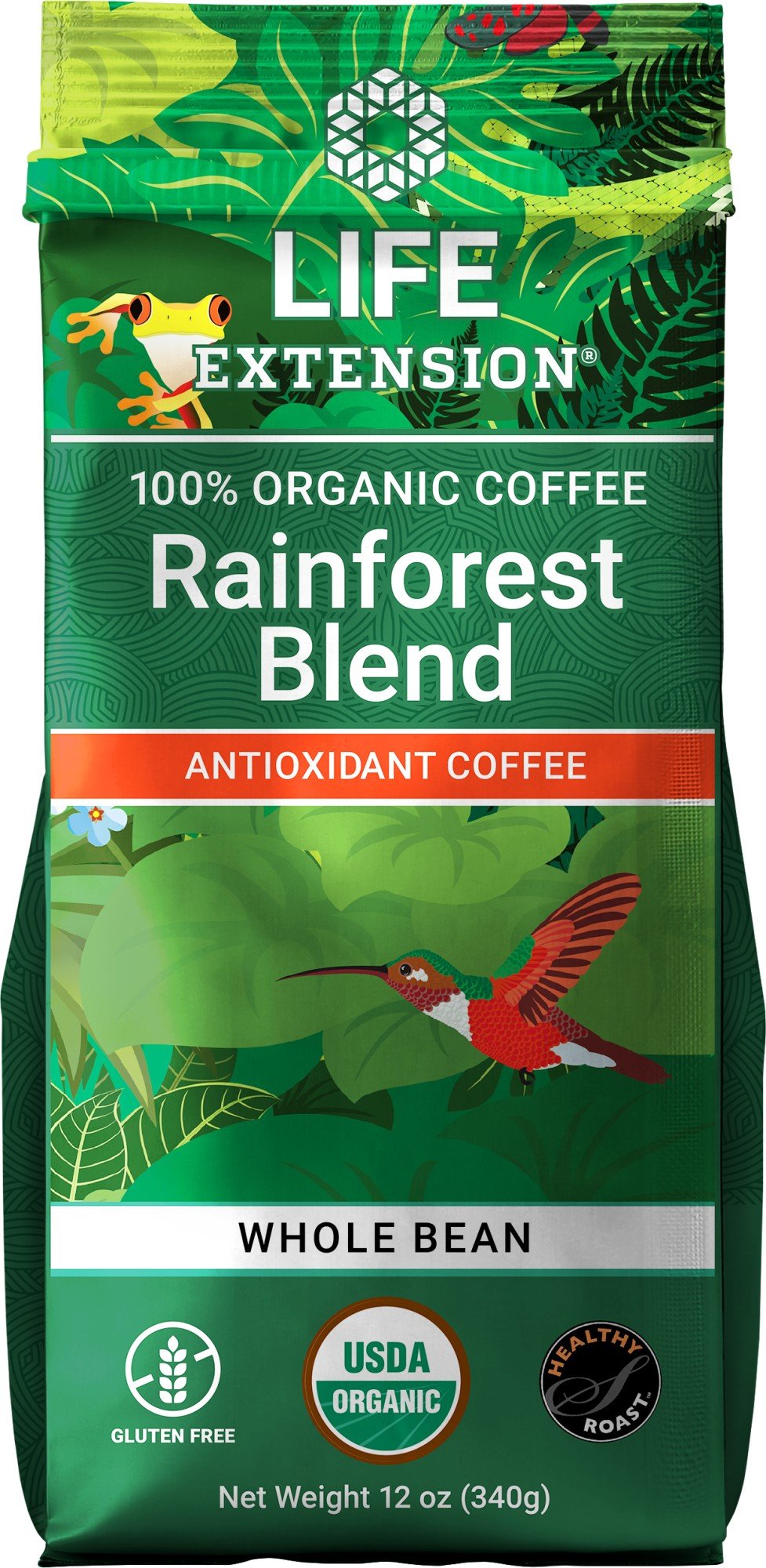 Life Extension Rainforest Blend Whole Bean Coffee 12 oz Bag