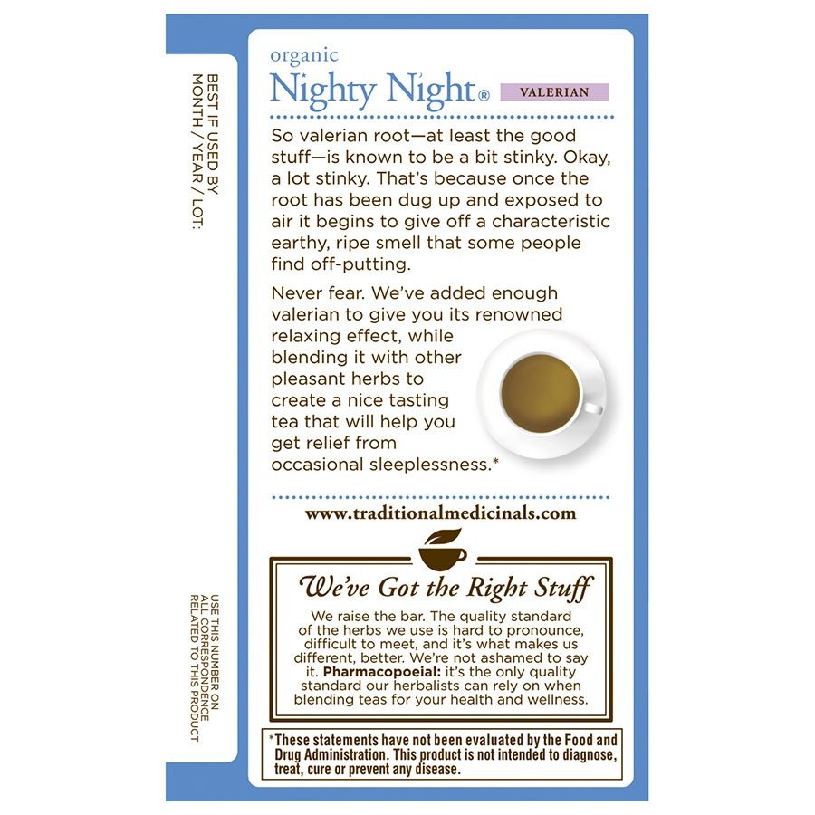 Traditional Medicinals Nighty Night Valerian 16 Tea Bags Box