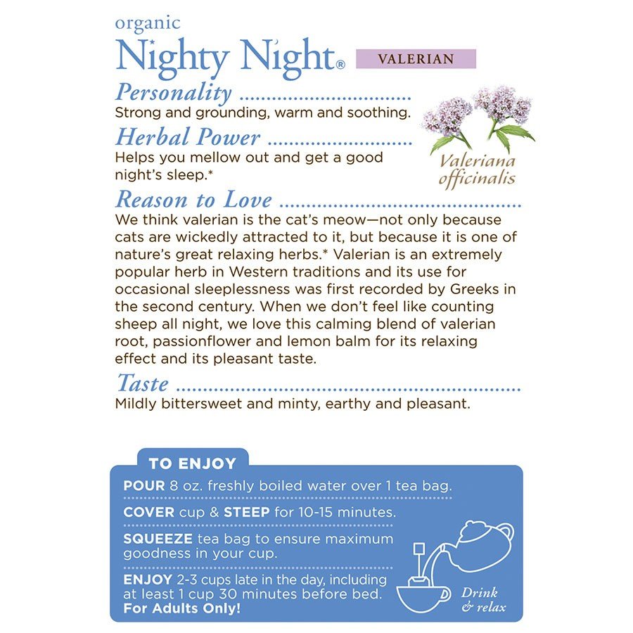 Traditional Medicinals Nighty Night Valerian 16 Tea Bags Box