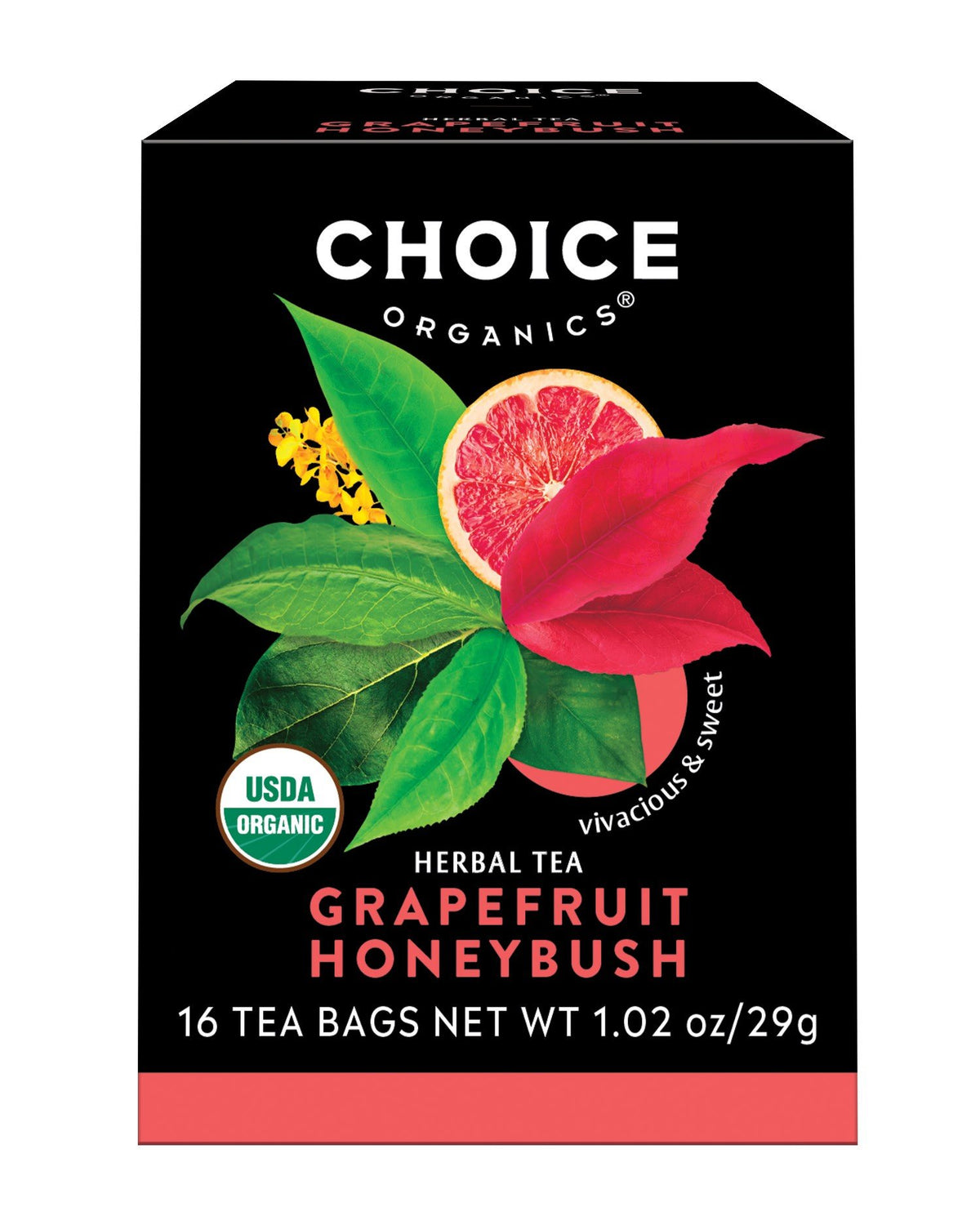 Choice Organics Grapefruit Honeybush Tea 16 Bags Box