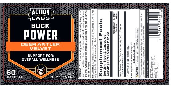 Action Labs Deer Antler Velvet, Buckpower 60 Capsule