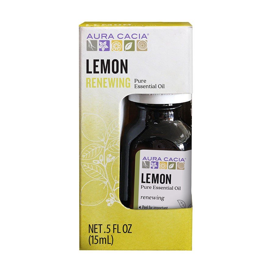 Aura Cacia Lemon Essential Oil, Boxed 0.5 fl oz Container