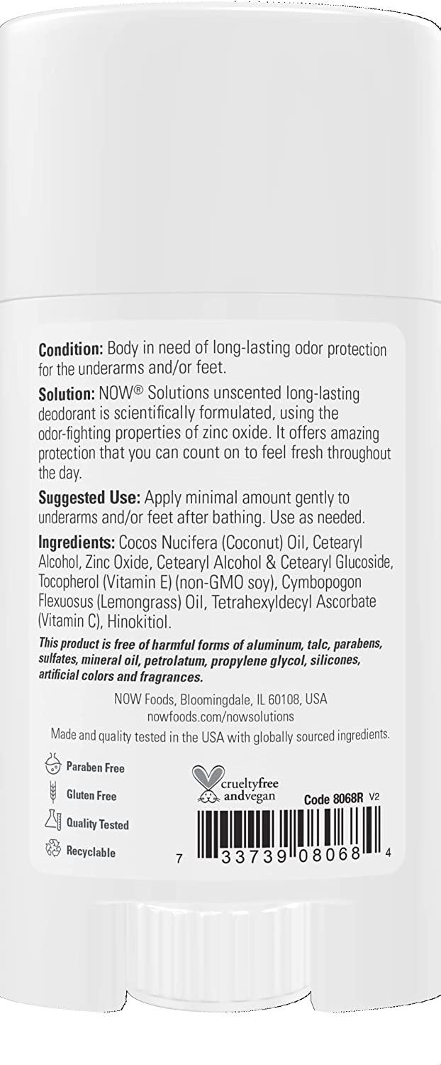 Now Foods Solutions Long-Lasting Deodorant Unscented 2.2 oz Stick