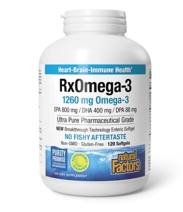 RxOmega-3 | Natural Factors | 1260 milligrams Omega-3 | 800 milligrams EPA | 400 milligrams DHA | 88 milligrams DPA | Heart Health | Brain Health | Immune Health | Non GMO | Gluten Free | Dietary Supplement | 120 Softgels | VitaminLife