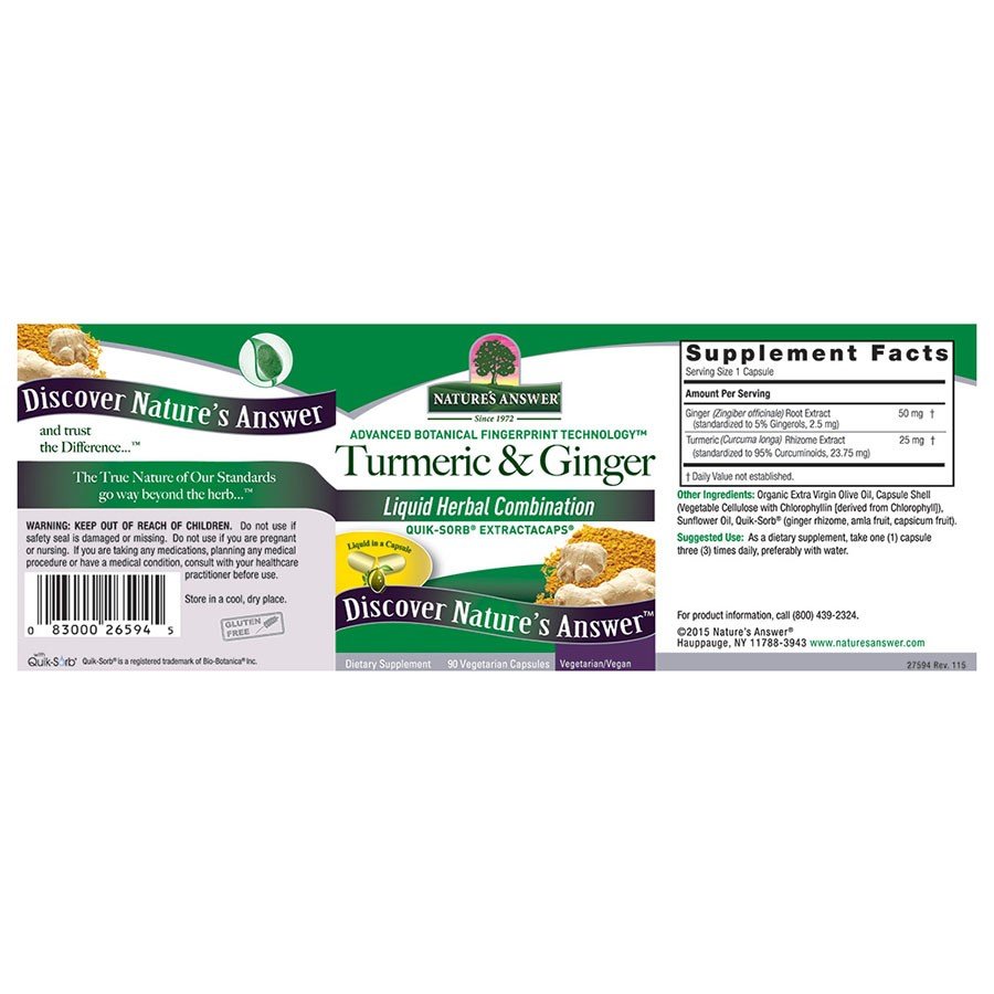 Nature&#39;s Answer Turmeric &amp; Ginger 90 VegCap