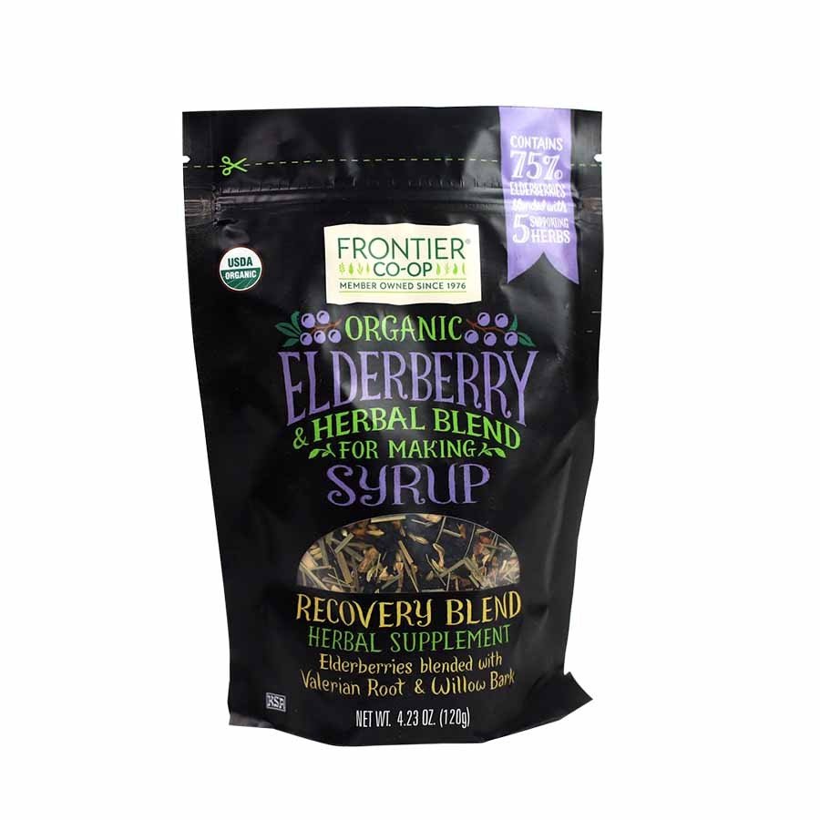 Frontier Natural Products Elderberry &amp; Herb Blend for Syrup  Recovery Blend, Organic 4.23 oz Bag