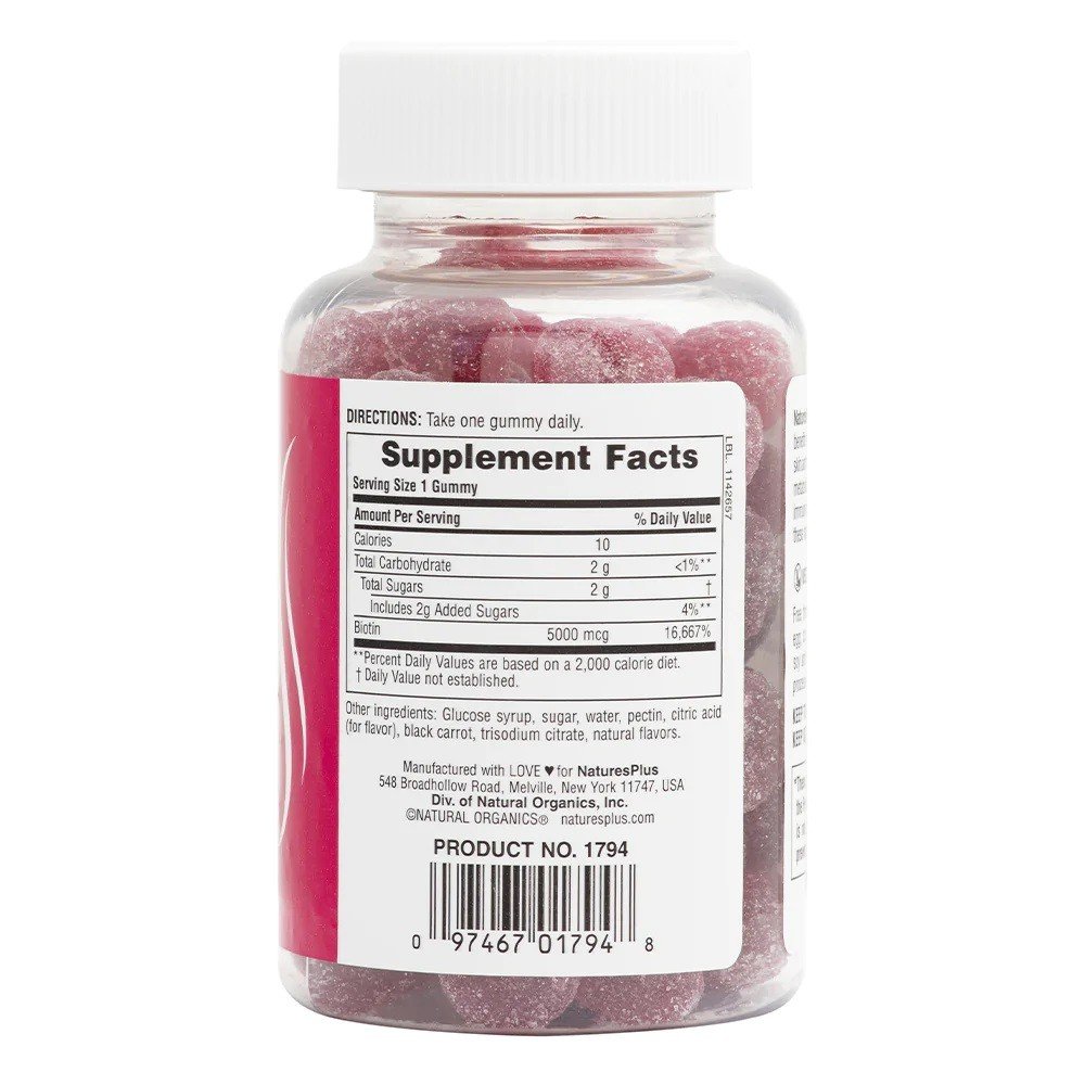 Nature&#39;s Plus Gummies Biotin-Raspberry 5000 mcg 60 Gummies