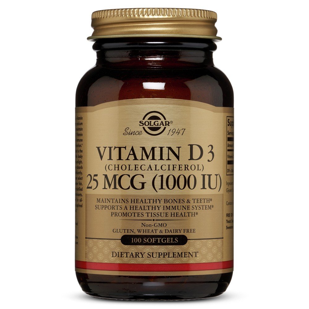 25 micrograms/1000 IU Vitamin D3 Cholecalciferol | Solgar | Bone Health | Tooth Health | Immune System Health | Tissue Health | Non GMO | Gluten Free | Wheat Free | Dairy Free | Dietary Supplement | 100 Softgels | VitaminLife