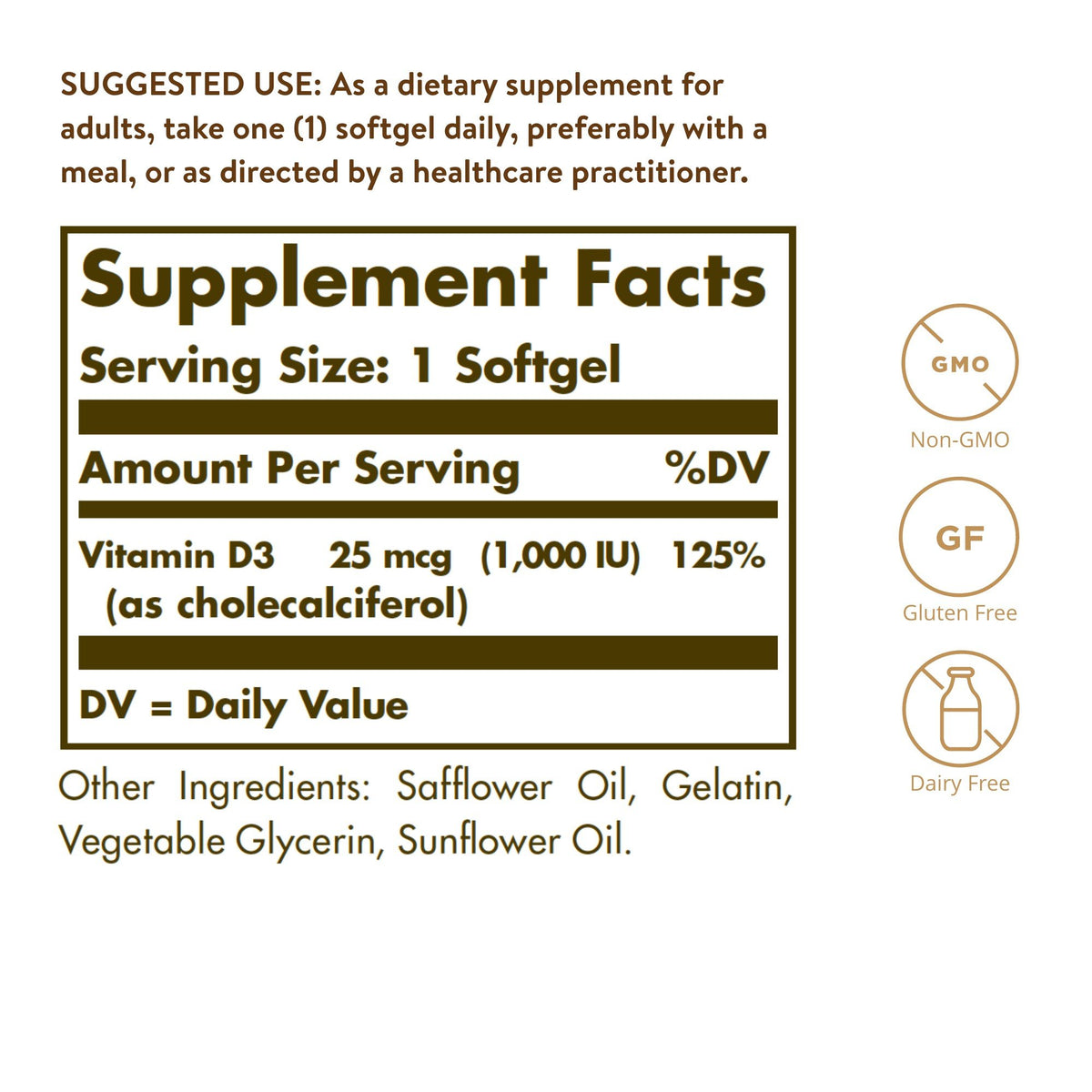 Solgar Vitamin D3 25 MCG ( 1000 IU) 100 Softgel